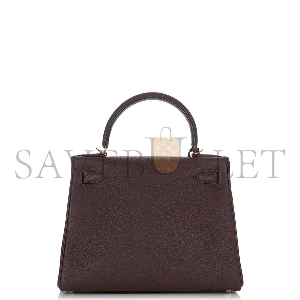 HERMÈS MASTER CHOCOLATE TOGO KELLY 28 RETOURNE GOLD HARDWARE (28*22*10cm)